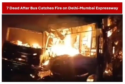 Delhi-Mumbai Expressway Tragedy: 7 Dead, 22 Injured After Sleeper Bus Hits Trailer and Erupts in Flames Delhi-Mumbai Expressway Tragedy